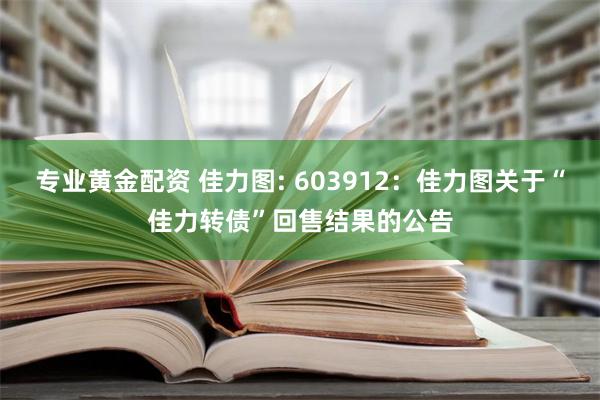 专业黄金配资 佳力图: 603912：佳力图关于“佳力转债”回售结果的公告